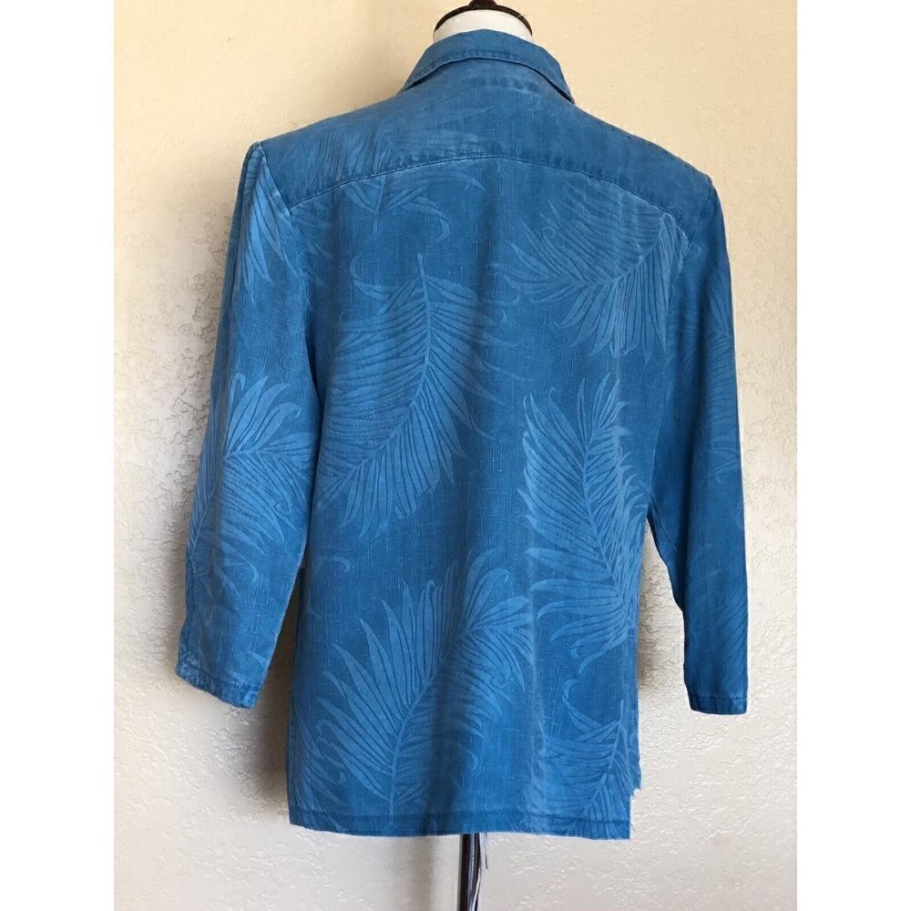 Nancy Bolen Womens Textured Blue Silk Button Down shirt Size M - Picture 3 of 12